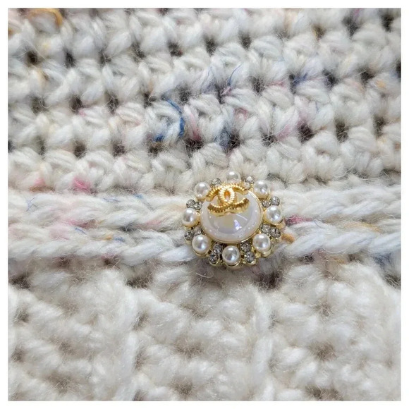 HANDMADE Crochet Confetti Fitted Beanie w/ Authentic Chanel Accent Button - Picture 2 of 4